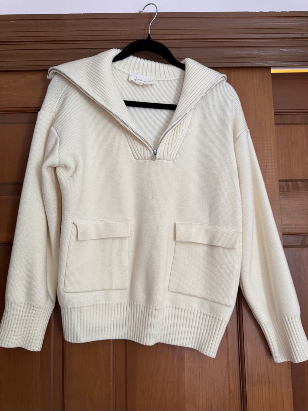 Anthropologie Cream Ribbed-Knit Sweater with Sailor Collar